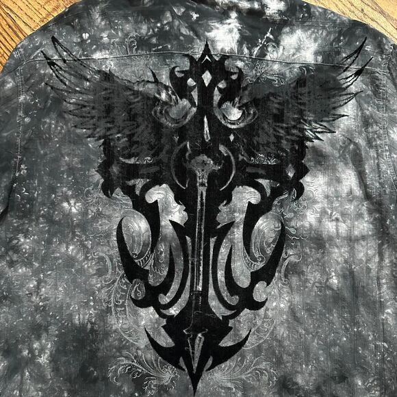 Y2K Eighty Eight Angel Wings and Tribal Stone Washed Affliction Style Shirt - Picture 4 of 5